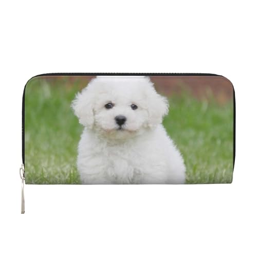 YFSGDLBN Bichon Frisé Hund Bedruckte Leder Handbrieftasche Lange Echtleder Geldbörse Münzbörse, Schwarz , Einheitsgröße von YFSGDLBN