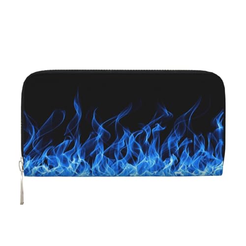 YFSGDLBN Blaue Flamme Bedruckte Leder Handgeldbörse Lang Echtleder Geldbörse Münzbörse, Schwarz , Einheitsgröße von YFSGDLBN