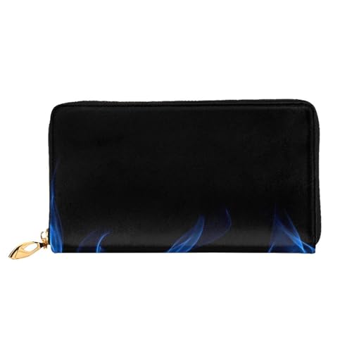 YFSGDLBN Blaue Flamme bedruckte lange Geldbörse aus echtem Leder Münzgeldbörse Clutch Geldbörse Reißverschluss Karte Aufbewahrungstasche von YFSGDLBN