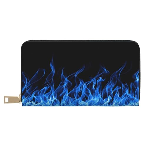YFSGDLBN Blue Flame Printed Long Leather Wallet Clutch Wallet Zip Card Case, weiß, Einheitsgröße von YFSGDLBN