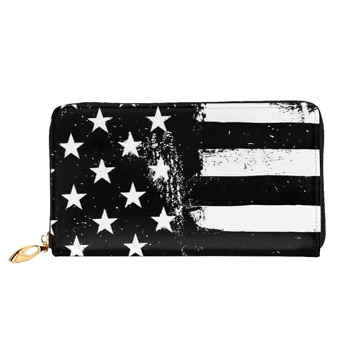 YFSGDLBN Blue Thin Line Geldbörse mit USA-Flagge, bedruckt, lang, echtes Leder, Münzgeldbörse, Clutch, Geldbörse, Reißverschluss, Karten-Aufbewahrungstasche von YFSGDLBN