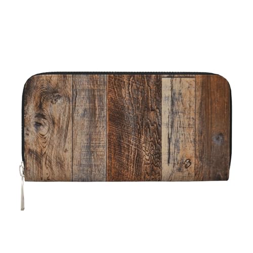 YFSGDLBN Braun Holz Bedruckte Leder Handgeldbörse Lang Echtes Leder Geldbörse Münzbörse, Schwarz , Einheitsgröße von YFSGDLBN