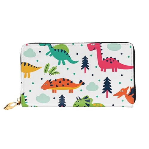 YFSGDLBN Bunte Dinosaurier-bedruckte lange Geldbörse aus echtem Leder, Münzgeldbörse, Clutch, Geldbörse, Reißverschluss, Karten-Aufbewahrungstasche von YFSGDLBN