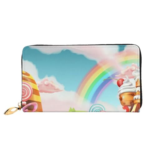 YFSGDLBN Candy Land bedruckte lange Geldbörse aus echtem Leder, Münzgeldbörse, Clutch, Geldbörse, Reißverschluss, Karten-Aufbewahrungstasche von YFSGDLBN