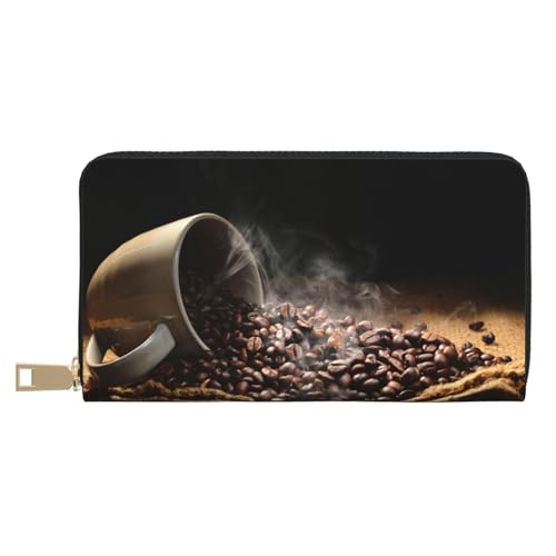 YFSGDLBN Coffee Beans Printed Long Leather Wallet Clutch Wallet Zip Card Case, weiß, Einheitsgröße von YFSGDLBN