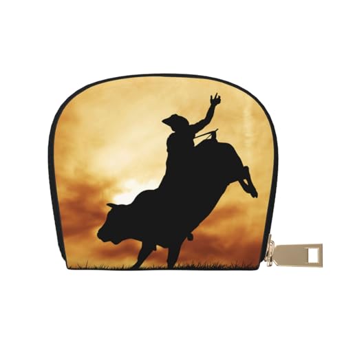 YFSGDLBN Cool Bull Riding Bedruckte Lederschale Kartentasche Reißverschluss Kartenhalter Münzorganizer, weiß, Einheitsgröße von YFSGDLBN