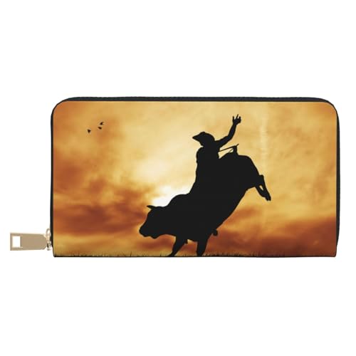 YFSGDLBN Cool Bull Riding Printed Long Leather Wallet Clutch Wallet Zip Card Case, weiß, Einheitsgröße von YFSGDLBN