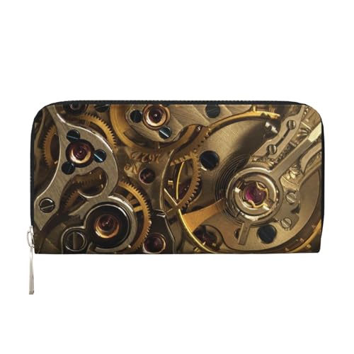 YFSGDLBN Coole Steampunk Gears Bedruckte Leder Handgeldbörse Lange Echtleder Geldbörse Münzbörse, Schwarz , Einheitsgröße von YFSGDLBN