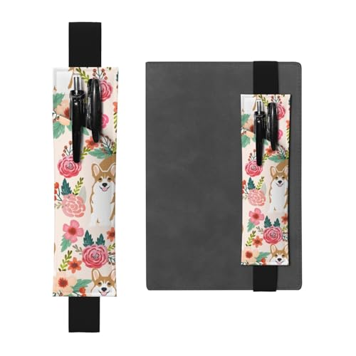 YFSGDLBN Corgi Stifteetui aus Leder mit Blumenmuster und Blumenmuster, Schwarz , Einheitsgröße, Münztasche von YFSGDLBN