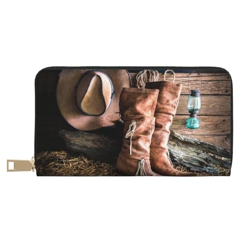 YFSGDLBN Cowgirl-Stiefel-Hut im Bauernhof-Stil, bedruckt, lange Ledergeldbörse, Clutch, Geldbörse, Reißverschluss, Kartenetui, weiß, Einheitsgröße YFSGDLBN Cowgirl-Stiefel-Hut im Bauernhof-Stil, bedruckt, lange Ledergeldbörse, Clutch, Geldbörse, Reißverschluss, Kartenetui, weiß, Einheitsgröße von YFSGDLBN