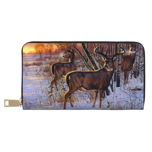 YFSGDLBN Deers Picture Printed Long Leather Wallet Clutch Wallet Zip Card Case, weiß, Einheitsgröße von YFSGDLBN