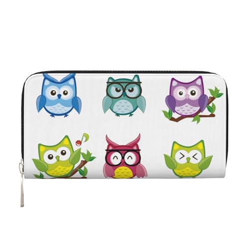 YFSGDLBN Eulen Vögel Bedruckte Leder Handgeldbörse Lang Echtes Leder Geldbörse Münzbörse, Schwarz , Einheitsgröße von YFSGDLBN