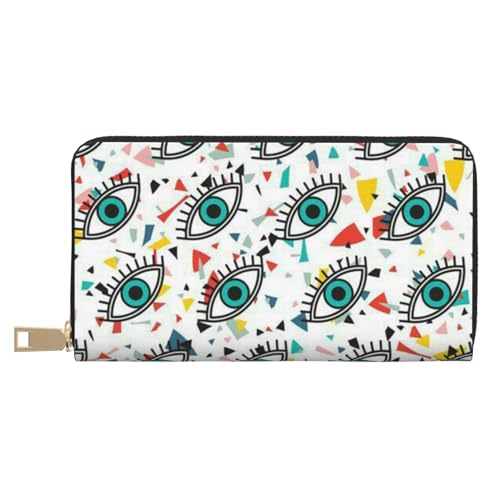 YFSGDLBN Evil Eyes Printed Long Leather Wallet Clutch Wallet Zip Card Case, weiß, Einheitsgröße von YFSGDLBN