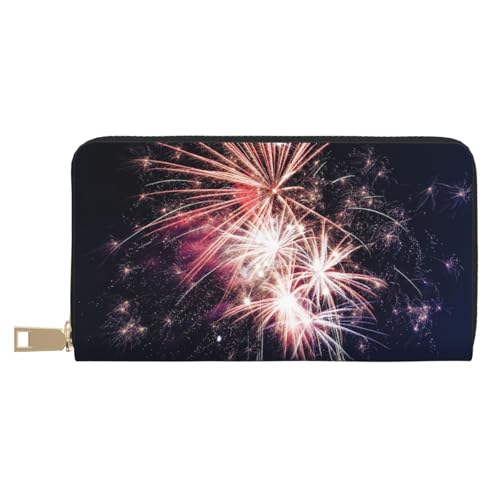 YFSGDLBN Explosion Firework Printed Long Leather Wallet Clutch Wallet Zip Card Case, weiß, Einheitsgröße von YFSGDLBN