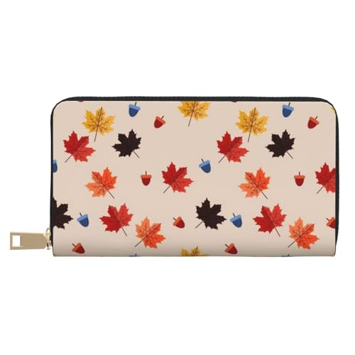 YFSGDLBN Fall Maple Leaf Printed Long Leather Wallet Clutch Wallet Zip Card Case, weiß, Einheitsgröße von YFSGDLBN