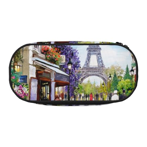 YFSGDLBN Federmäppchen, Motiv: Paris Straßenszene, Eiffelturm, bedruckt, Federmäppchen, tragbare Schreibwaren-Tasche, Schwarz , Einheitsgröße, Münztasche von YFSGDLBN