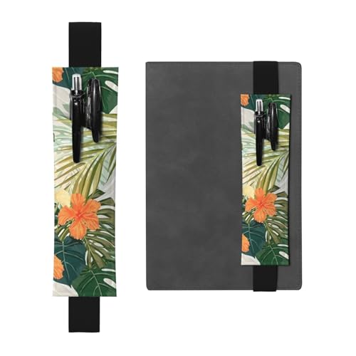 YFSGDLBN Federmäppchen, Motiv: Vegetationsblätter mit Hibiskusblüten, bedrucktes Leder, Stifthalter, Lesezeichen, Federmäppchen, Schwarz , Einheitsgröße, Münztasche von YFSGDLBN