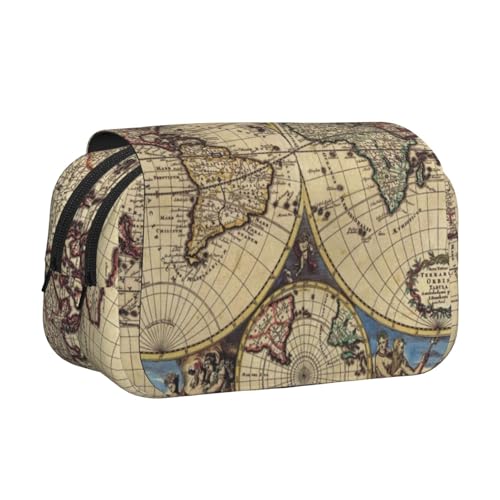 YFSGDLBN Federmäppchen, Motiv: Weltkarte, Weltkugel, bedruckt, doppeltes Klappetui von YFSGDLBN
