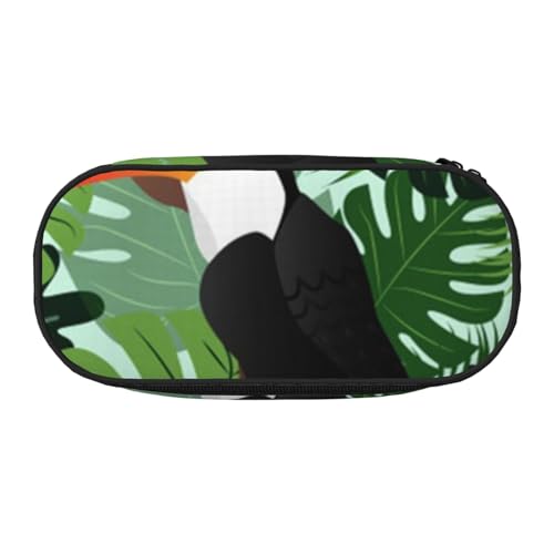 YFSGDLBN Federmäppchen, Motiv: tropische Blätter, Vogel bedruckt, Federmäppchen, tragbare Schreibwaren-Tasche, Schwarz , Einheitsgröße, Münztasche von YFSGDLBN