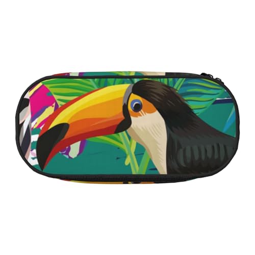 YFSGDLBN Federmäppchen, Motiv: tropische Vögel und Pflanzen, Blätter, bedruckt, Federmäppchen, tragbare Schreibwaren-Tasche, Schwarz , Einheitsgröße, Münztasche von YFSGDLBN