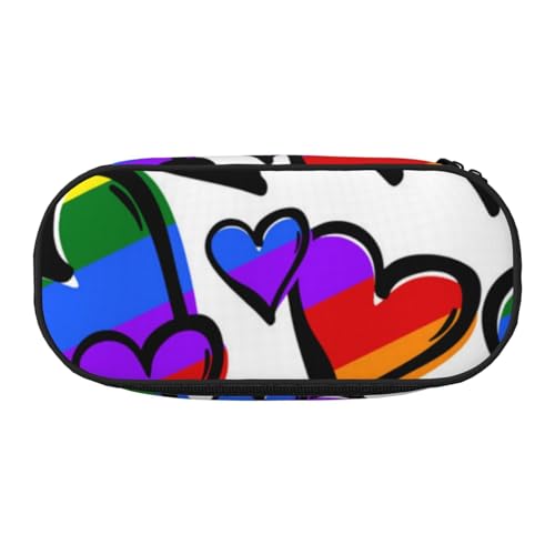 YFSGDLBN Federmäppchen, Regenbogenfarben, Gay Pride, Herzen, bedruckt, Federmäppchen, tragbare Schreibwaren-Tasche, Schwarz , Einheitsgröße, Münztasche von YFSGDLBN