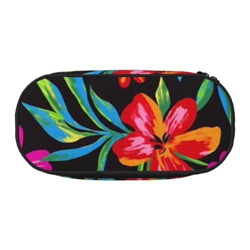 YFSGDLBN Federmäppchen mit Hawaii-Blumendruck, Federmäppchen, tragbare Schreibwaren-Tasche, Schwarz , Einheitsgröße, Münztasche von YFSGDLBN