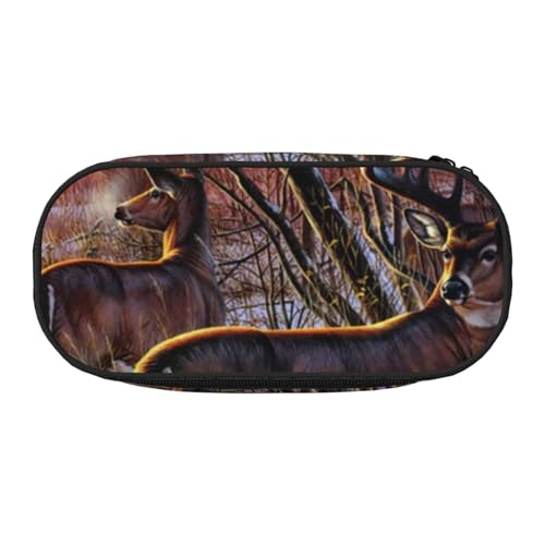 YFSGDLBN Federmäppchen mit Hirschbild, bedruckt, Federmäppchen, tragbare Schreibwaren-Tasche, Schwarz , Einheitsgröße, Münztasche von YFSGDLBN