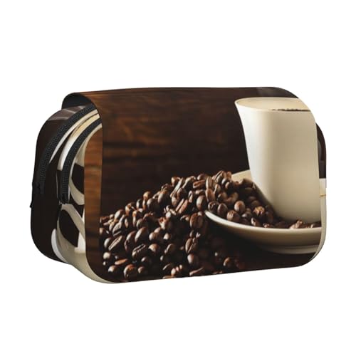 YFSGDLBN Federmäppchen mit Kaffeetassen- und Kaffeebohnen-Motiv, doppeltes Klappetui von YFSGDLBN