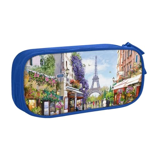 YFSGDLBN Federmäppchen mit Paris-Straßenszene und Eiffelturm, großes Fassungsvermögen, Doppel-Federmäppchen, tragbare Schreibwaren-Tasche, blau, Einheitsgröße, Münzfach YFSGDLBN Federmäppchen mit Paris-Straßenszene und Eiffelturm, großes Fassungsvermögen, Doppel-Federmäppchen, tragbare Schreibwaren-Tasche, blau, Einheitsgröße, Münzfach von YFSGDLBN