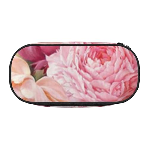 YFSGDLBN Federmäppchen mit Pfingstrosenblüten bedruckt, Federmäppchen, tragbare Schreibwaren-Tasche, Schwarz , Einheitsgröße, Münztasche von YFSGDLBN
