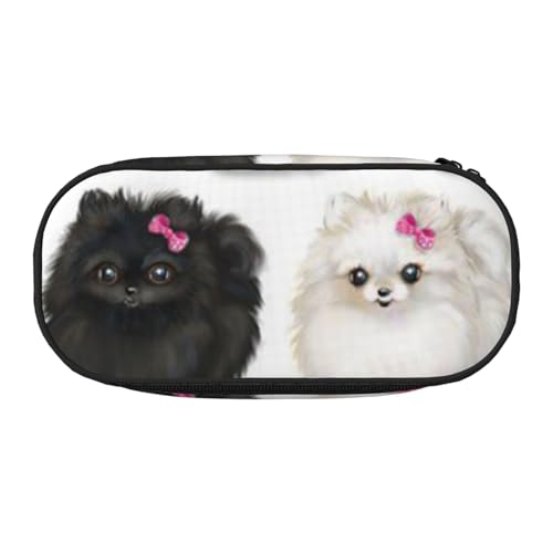 YFSGDLBN Federmäppchen mit Pomeranian-Muster, bedruckt, Federmäppchen, tragbare Schreibwaren-Tasche, Schwarz , Einheitsgröße, Münztasche von YFSGDLBN