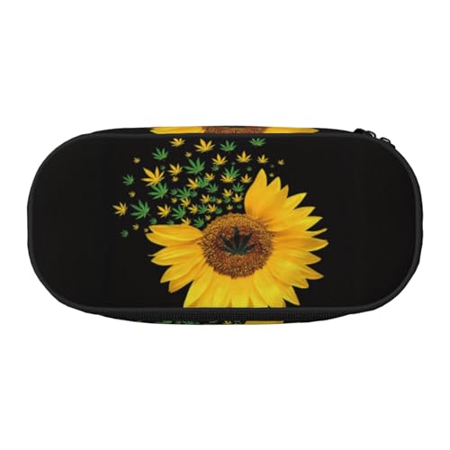 YFSGDLBN Federmäppchen mit Sonnenblumen-Motiv, Motiv: Weed mit Sonnenblume, Federmäppchen, tragbare Schreibwaren-Tasche, Schwarz , Einheitsgröße, Münztasche von YFSGDLBN