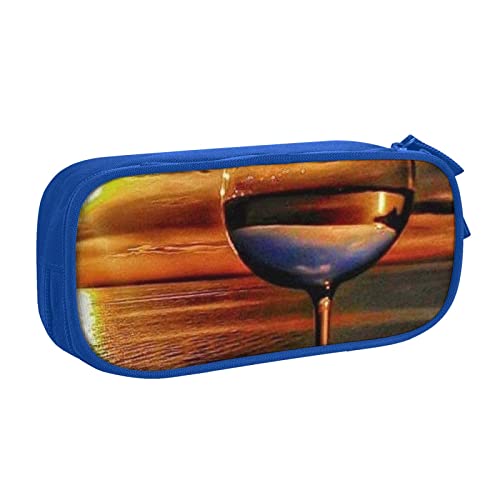 YFSGDLBN Federmäppchen mit Sonnenuntergangs-Weinglas-Motiv, großes Fassungsvermögen, Doppel-Federmäppchen, tragbare Schreibwaren-Tasche, blau, Einheitsgröße, Münzfach YFSGDLBN Federmäppchen mit Sonnenuntergangs-Weinglas-Motiv, großes Fassungsvermögen, Doppel-Federmäppchen, tragbare Schreibwaren-Tasche, blau, Einheitsgröße, Münzfach von YFSGDLBN