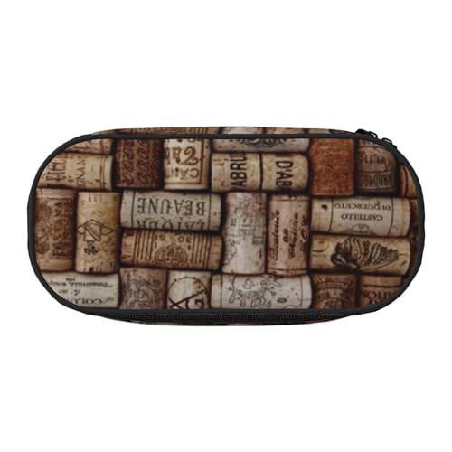 YFSGDLBN Federmäppchen mit Weinkorkdruck, Federmäppchen, tragbare Schreibwaren-Tasche, Schwarz , Einheitsgröße, Münztasche von YFSGDLBN