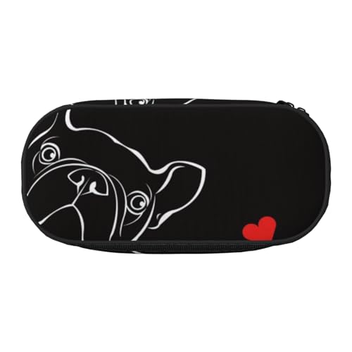 YFSGDLBN Federmäppchen mit französischem Hund, bedruckt, Federmäppchen, tragbare Schreibwaren-Tasche, Schwarz , Einheitsgröße, Münztasche von YFSGDLBN