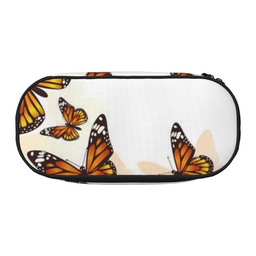 YFSGDLBN Federmäppchen mit orangefarbenem Schmetterlings-Motiv, Federmäppchen, tragbare Schreibwaren-Tasche, Schwarz , Einheitsgröße, Münztasche von YFSGDLBN