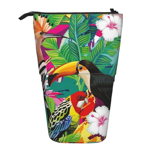 YFSGDLBN Federmäppchen mit tropischen Vögeln und Pflanzenblättern, bedruckt, Teleskop, vertikal von YFSGDLBN
