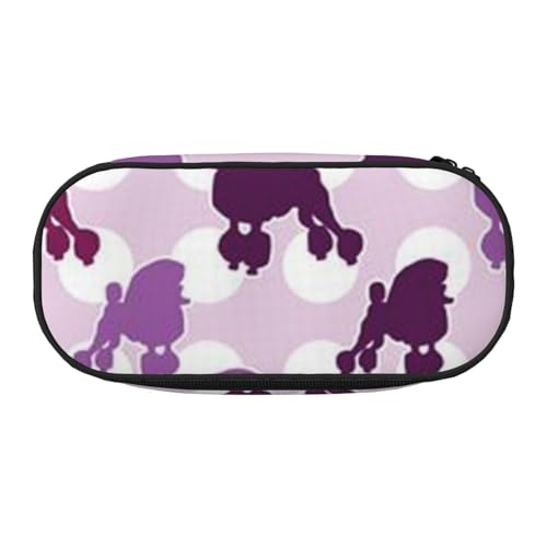 YFSGDLBN Federmäppchen mit violettem Pudelmuster, mit Punktemuster, Federmäppchen, tragbare Schreibwaren-Tasche, Schwarz , Einheitsgröße, Münztasche von YFSGDLBN