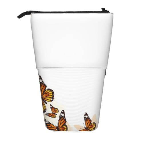 YFSGDLBN Federmappe mit orangefarbenem Schmetterlings-Motiv, Teleskop, vertikal von YFSGDLBN