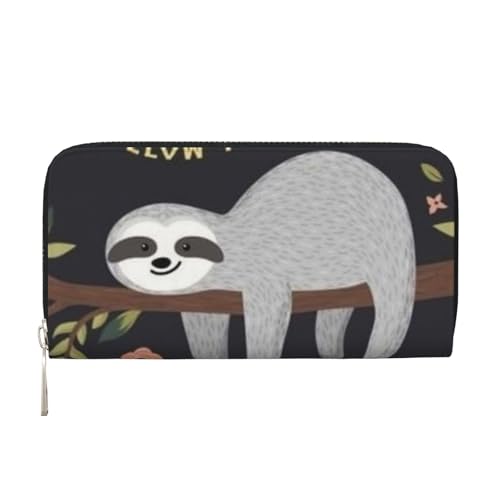 YFSGDLBN Follow Your Dreams Faultier Bedruckte Leder Hand Geldbörse Lang Echtes Leder Geldbörse Münzbörse, Schwarz , Einheitsgröße von YFSGDLBN