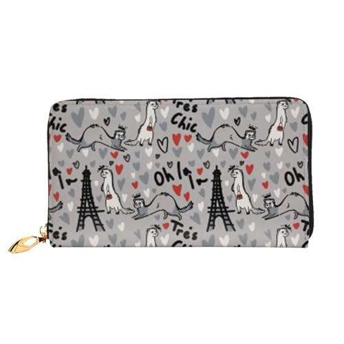 YFSGDLBN Französisches Modemodell Frettchen bedruckt lange Geldbörse aus echtem Leder Geldbörse Münzgeldbörse Clutch-Geldbörse Reißverschluss Kartenaufbewahrungstasche von YFSGDLBN