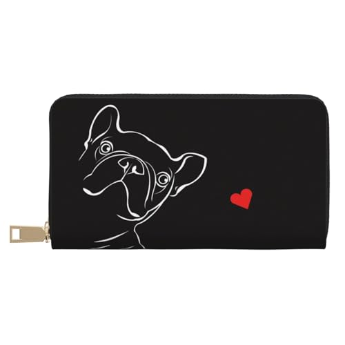 YFSGDLBN French Dog Printed Long Leather Wallet Clutch Wallet Zip Card Case, weiß, Einheitsgröße von YFSGDLBN