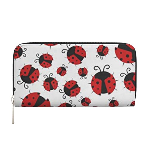 YFSGDLBN Funny Ladybug Printed Leather Hand Wallet Long Genuine Leather Wallet Coin Purse, Schwarz , Einheitsgröße von YFSGDLBN