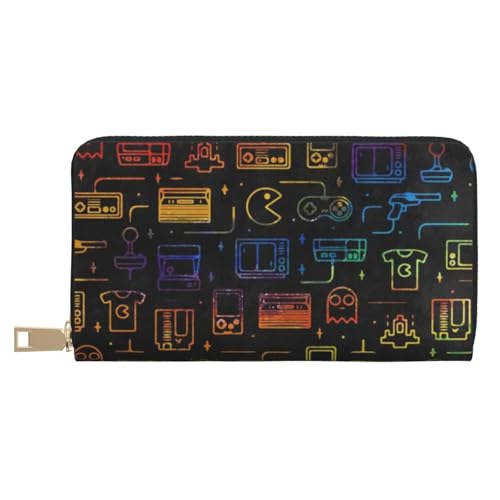YFSGDLBN Game Video Gaming Pattern Printed Long Leather Wallet Clutch Wallet Zip Card Case, weiß, Einheitsgröße von YFSGDLBN