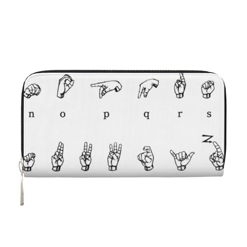 YFSGDLBN Gebärdensprache Alphabet gedruckt Leder Handgeldbörse Lang Echtleder Geldbörse Münzbörse, Schwarz , Einheitsgröße von YFSGDLBN