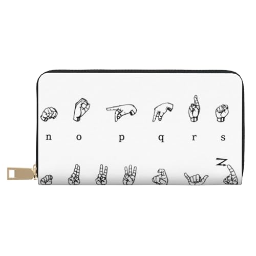 YFSGDLBN Gebärdensprache Alphabet gedruckt lange Leder Geldbörse Clutch Geldbörse Reißverschluss Kartenetui, weiß, Einheitsgröße von YFSGDLBN