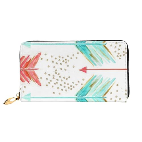 YFSGDLBN Geldbörse aus echtem Leder, mit Pfeilen, bedruckt, lang, Münzgeldbörse, Clutch, Reißverschluss, Karten-Aufbewahrungstasche von YFSGDLBN