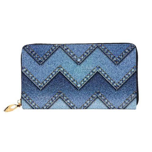YFSGDLBN Geldbörse mit Farbverlauf, blau, Denim-Druck, lang, echtes Leder, Münzgeldbörse, Clutch, Geldbörse, Reißverschluss, Karten-Aufbewahrungstasche von YFSGDLBN