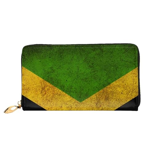 YFSGDLBN Geldbörse mit alter jamaikanischer Flagge, bedruckt, lang, echtes Leder, Münzgeldbörse, Clutch, Geldbörse, Reißverschluss, Karten-Aufbewahrungstasche von YFSGDLBN