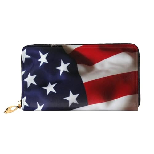 YFSGDLBN Geldbörse mit amerikanischer Flagge, bedruckt, lang, echtes Leder, Münzgeldbörse, Clutch, Geldbörse, Reißverschluss, Karten-Aufbewahrungstasche von YFSGDLBN